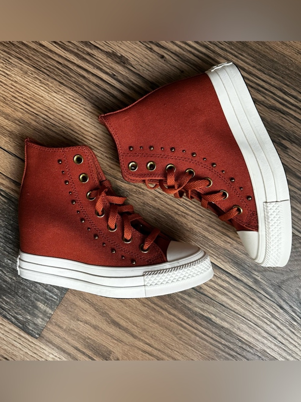 RARE Converse High Top Wedge Sneakers in Rust Orange Canvas - Picture 4 of 7
